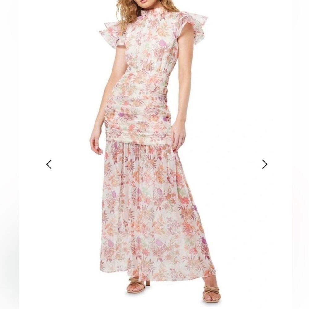 elliatt regale high neck ruched ruffle shoulders floral maxi dress size small - Picture 10 of 10